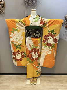 オレンジ　牡丹　文金彩