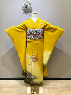 F-39 黄〜カーキグラデ 手毬刺繍