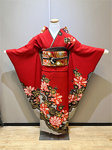 F-40 赤×黒 金駒刺繍 絞