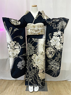 白×黒 銀彩 牡丹