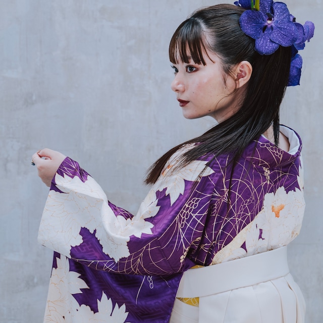 紫/白牡丹に流水