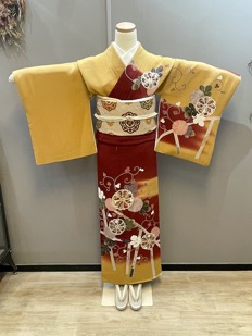 エンジ黄色ちりめん